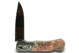 Pocket Knife with Leopard Stone Inlays #370813-3